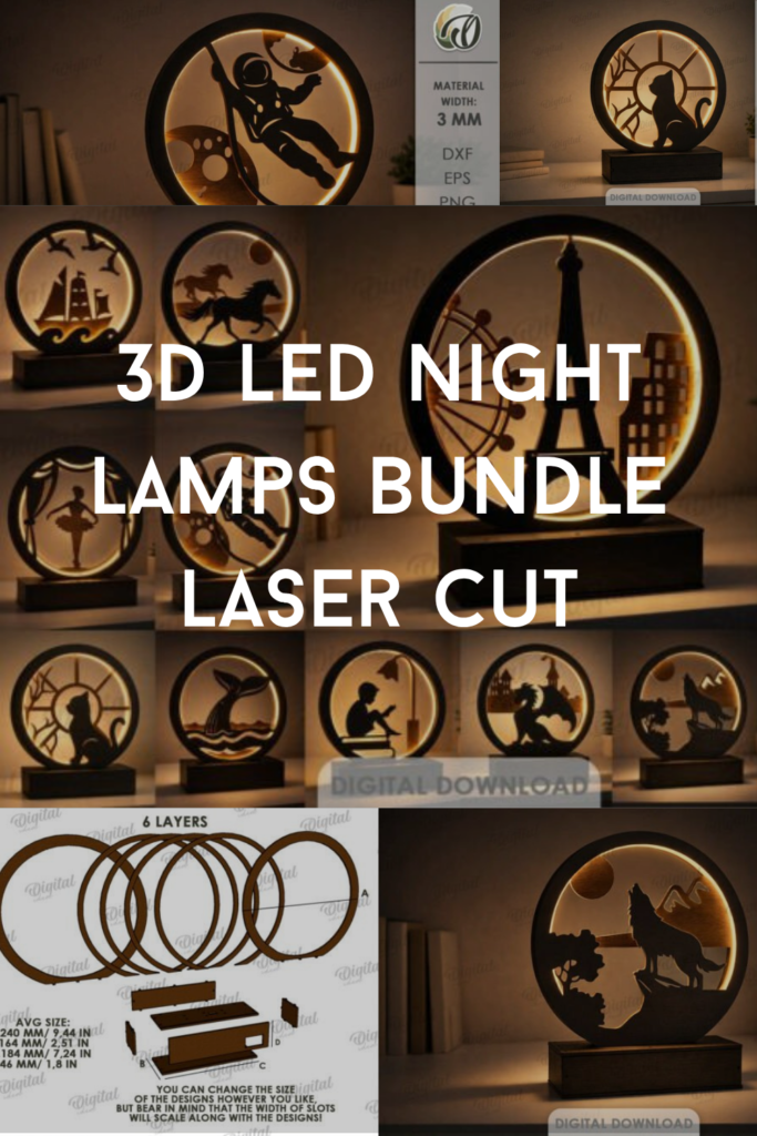 3D Led Night Lamps Bundle Laser Cut