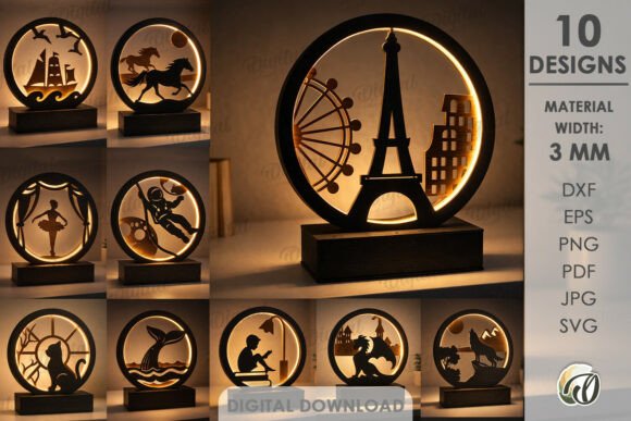 3D Led Night Lamps Bundle Laser Cut
