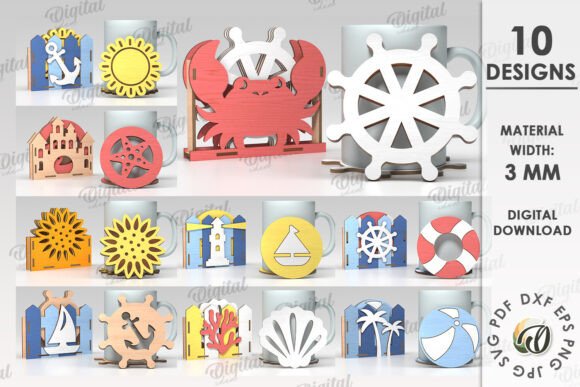 3D Summer Coasters with Boxes Bundle