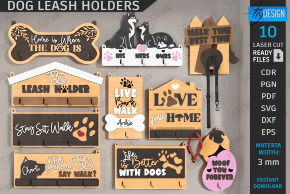 Wall Dog Leash Hooks Laser Cut Bundle