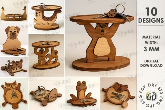 Wooden Animal Key Holders Bundle Laser
