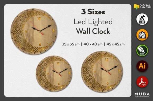 3 Sizes Wall Clock SVG, Led Lighted Svg