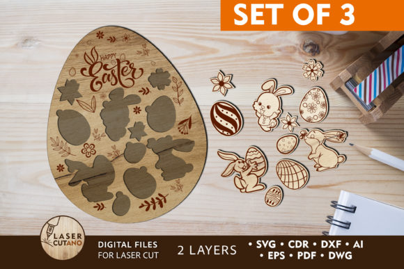 Easter Egg Puzzle Set of 3 Laser Cutting
