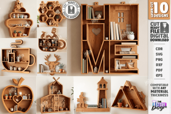 Modern Wall Shelves Laser Cut Bundle|CNC
