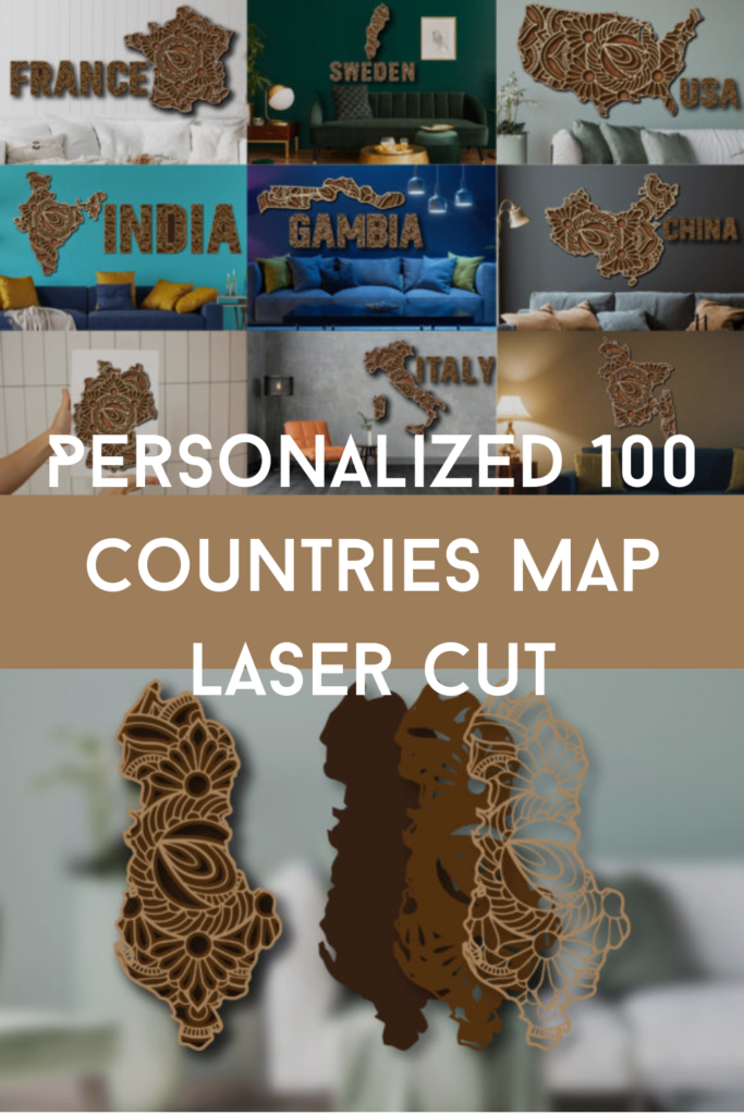 Personalized 100 Countries Map Laser Cut