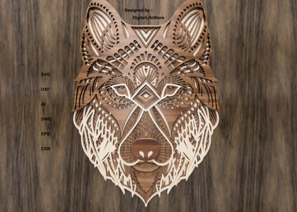Multilayered Wolf Laser Cut File